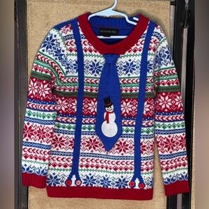 Boy's Festive Snowman Sweater - Red, Blue, Green